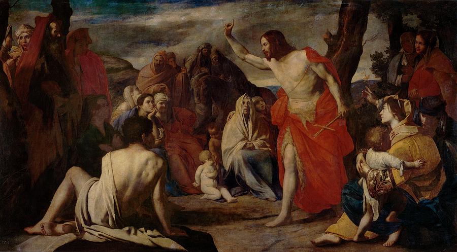 “Saint John the Baptist preaching in the desert, calling people to repentance and speaking the truth boldly, painting by Massimo Stanzione (ca. 1635).”